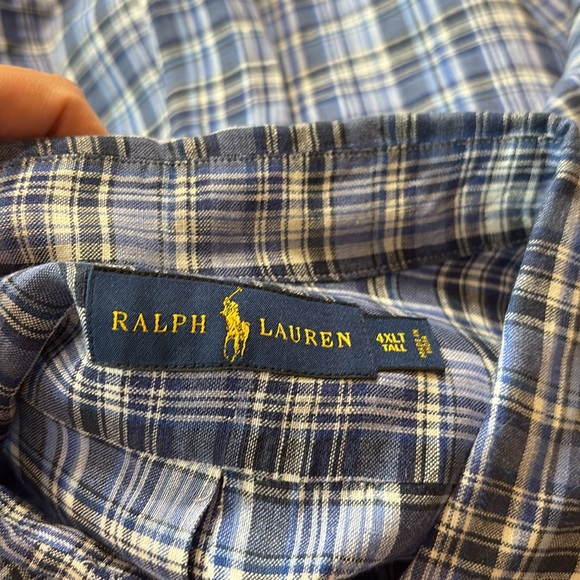 Ralph Lauren Blue Plaid Linen Button Down Shirt sz 4XLT - Picture 8 of 9